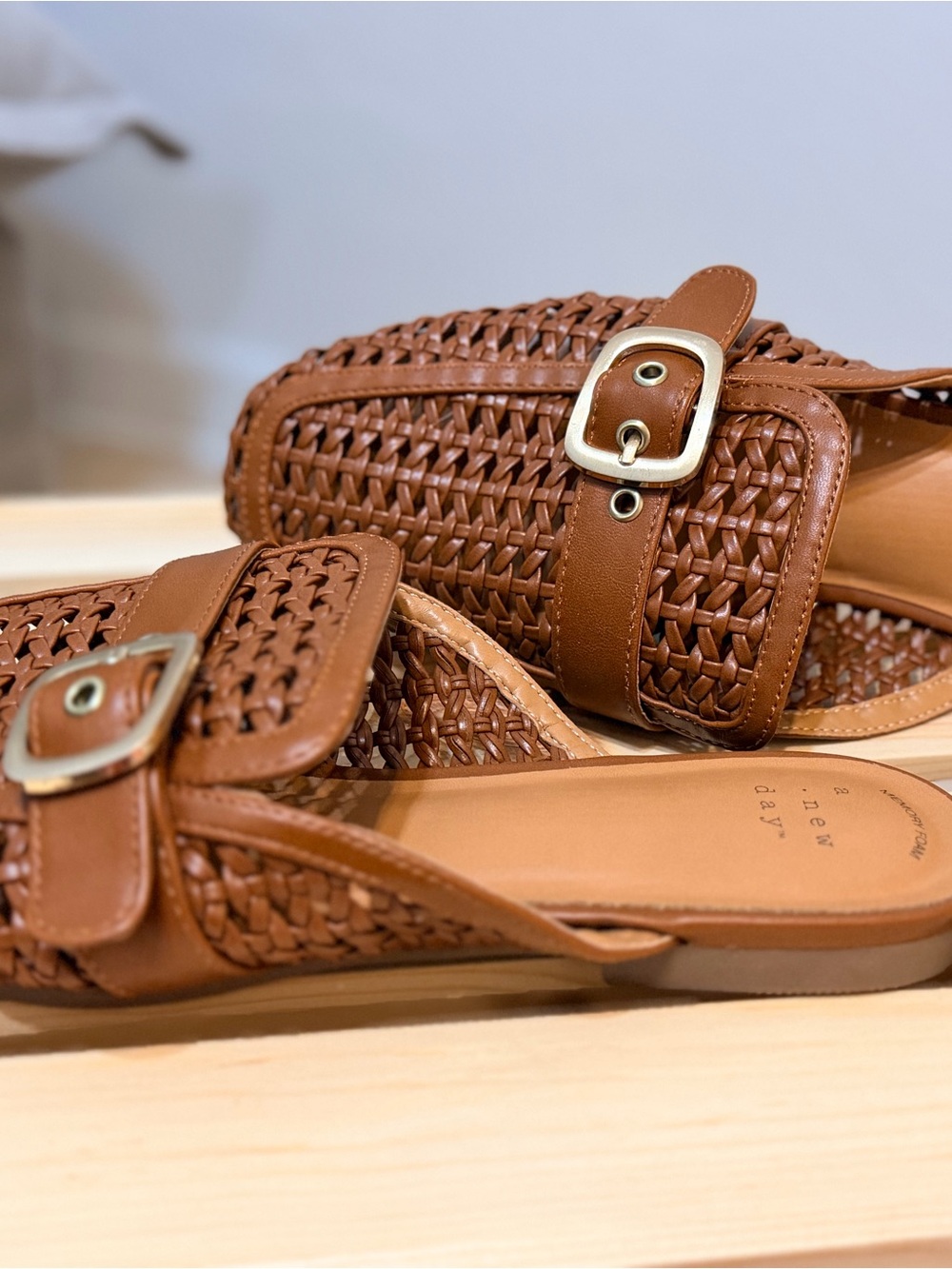 a new day Brown Woven Buckle Slide Mule